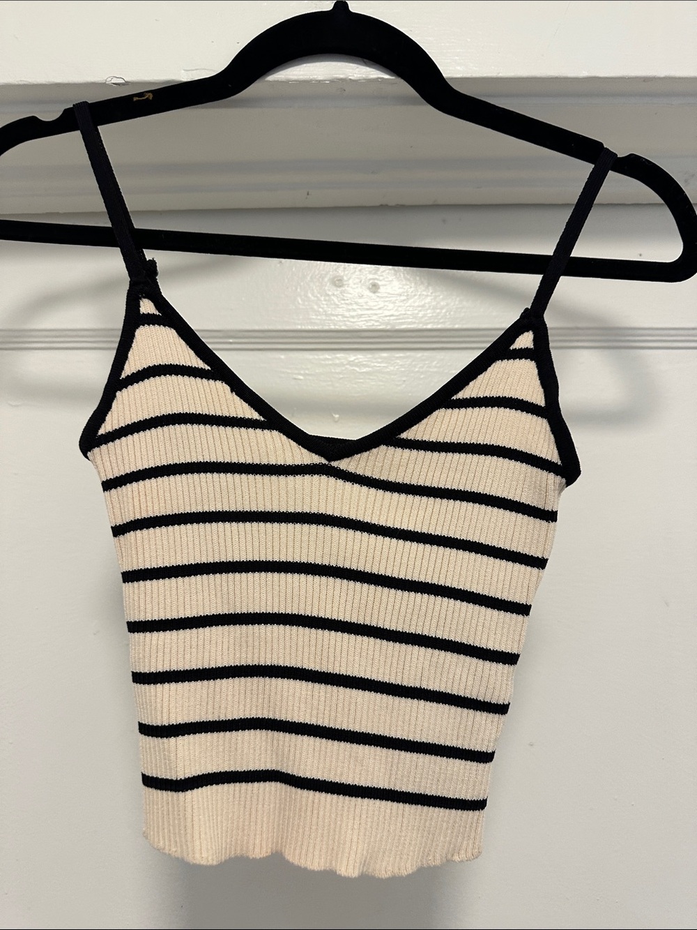Glassons Black & Cream Striped Ribbed V-Neck Camisole
